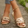 Women's New Fashion Slippers Solid Color Metal Decoration Square Flat Sandals