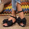 2025 Large Size Women's Shoes Flat Sandals Women's Summer Wear Casual Soft-soled Bow Beach Sandals