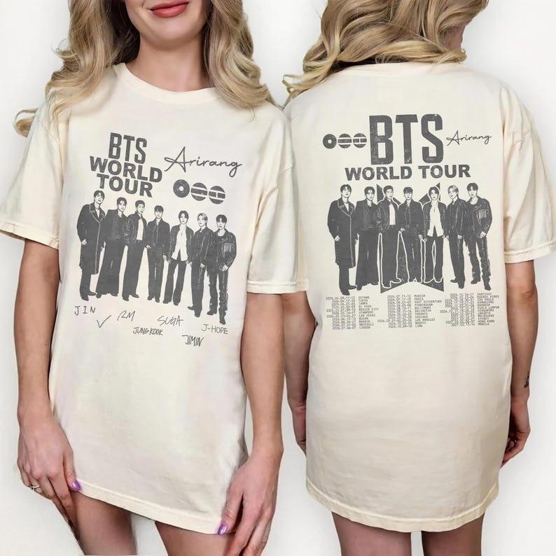 Летняя Модная Трендовая Футболка Мужская Женская Винтажный Топ BTS Arirang Мировой Тур 2026 Рубашка – K-pop ARMY Мерч Хип-хоп Уличный Стиль Оверсайз Футболка