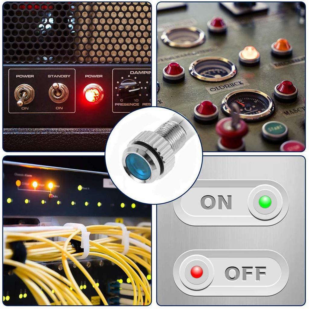 CESFONJER 5pcs 6mm 1/4" LED Metal Indicator Light Waterproof Signal Lamp Pilot Dash Directional Car Truck Boat Wire (Blue)