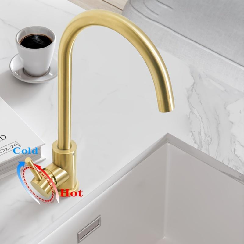 1Set of Brushed Golden Light Luxury Hot and Cold Dual Control Kitchen Sink Faucet, 360-Degree Rotating Faucet, Suitable for Kitchen Sinks