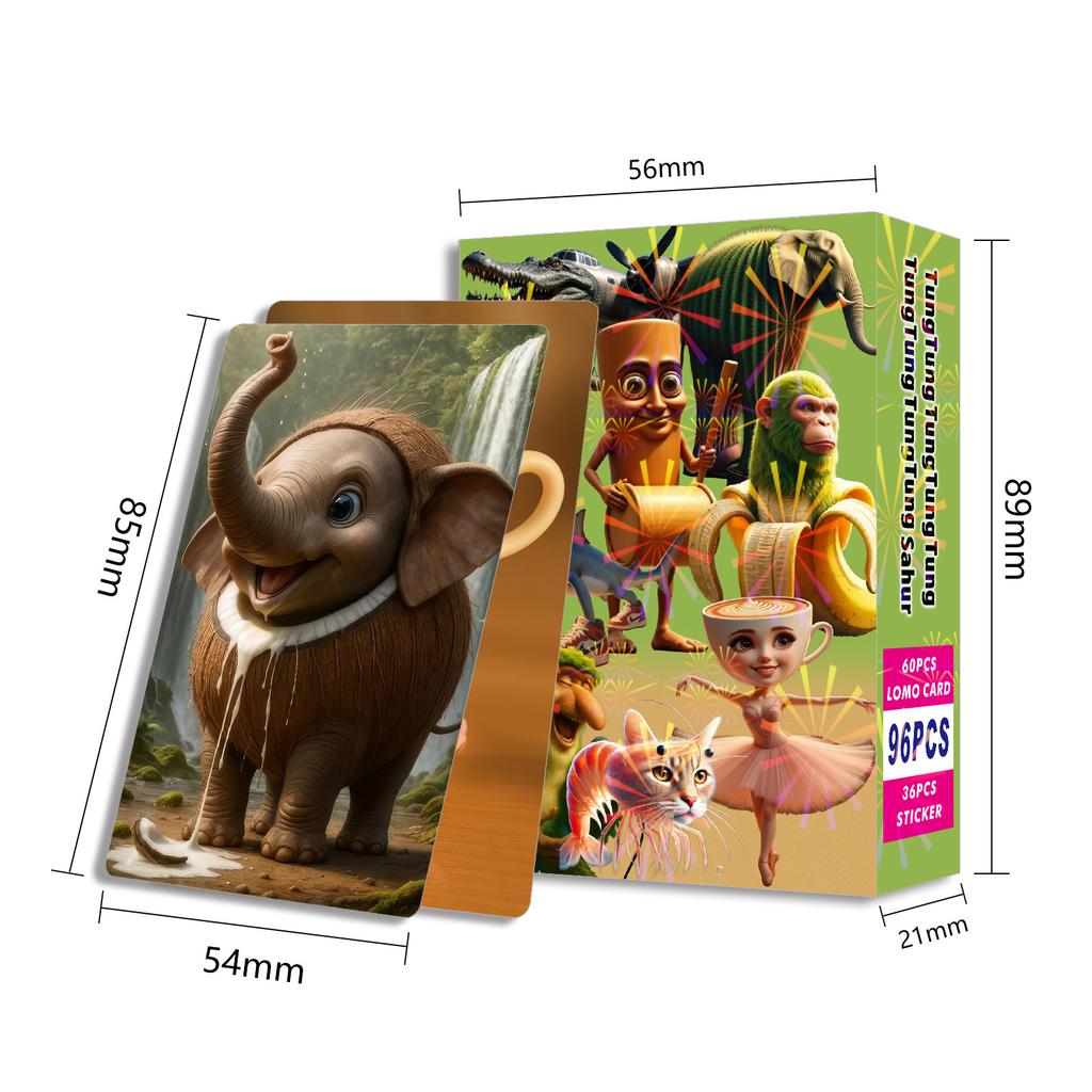 96 шт./Коробка TungTungTungSahur Итальянский Маразм Деревянная Наклейка (36pcs ) + 60 шт. Карточки LOMO TungTungTungSahur Аниме Коллекционный Набор
