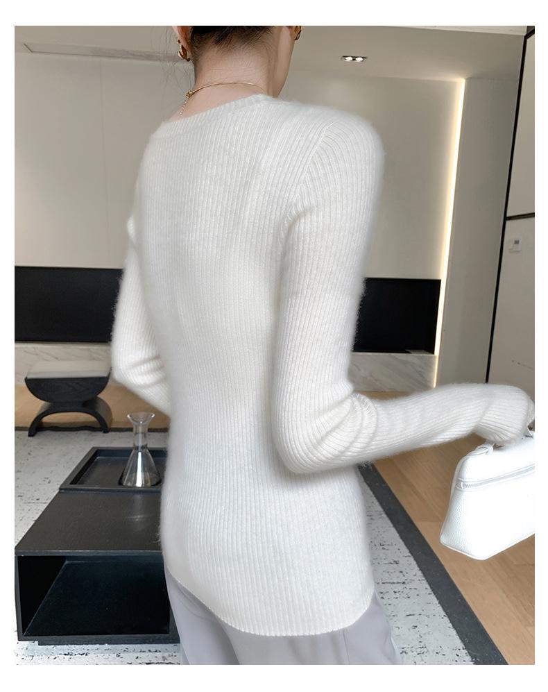 Women's Seamless Round Neck Cashmere Sweater - Slim Fit, Soft Knit, Solid Color