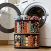 Boho Quilted Laundry Baskets, Fabric Floral Storage Hamper with Handle, Vintage Clothes Storage Basket for Nursery Laundry Room