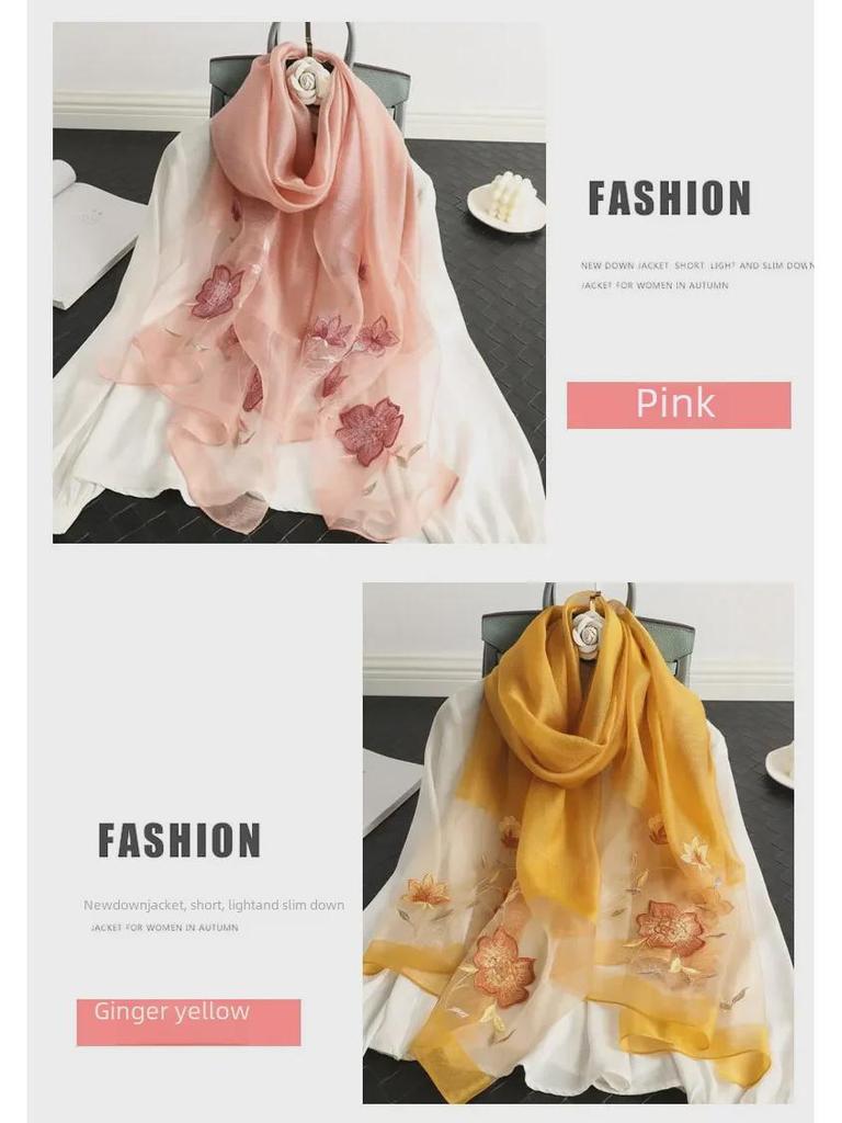 Весенне-осенняя шелковая шерстяная вышитая шаль для женщин