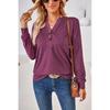 Spring Autumn Solid Color Top for Women V-neck Button Loose Long Sleeve T-shirt