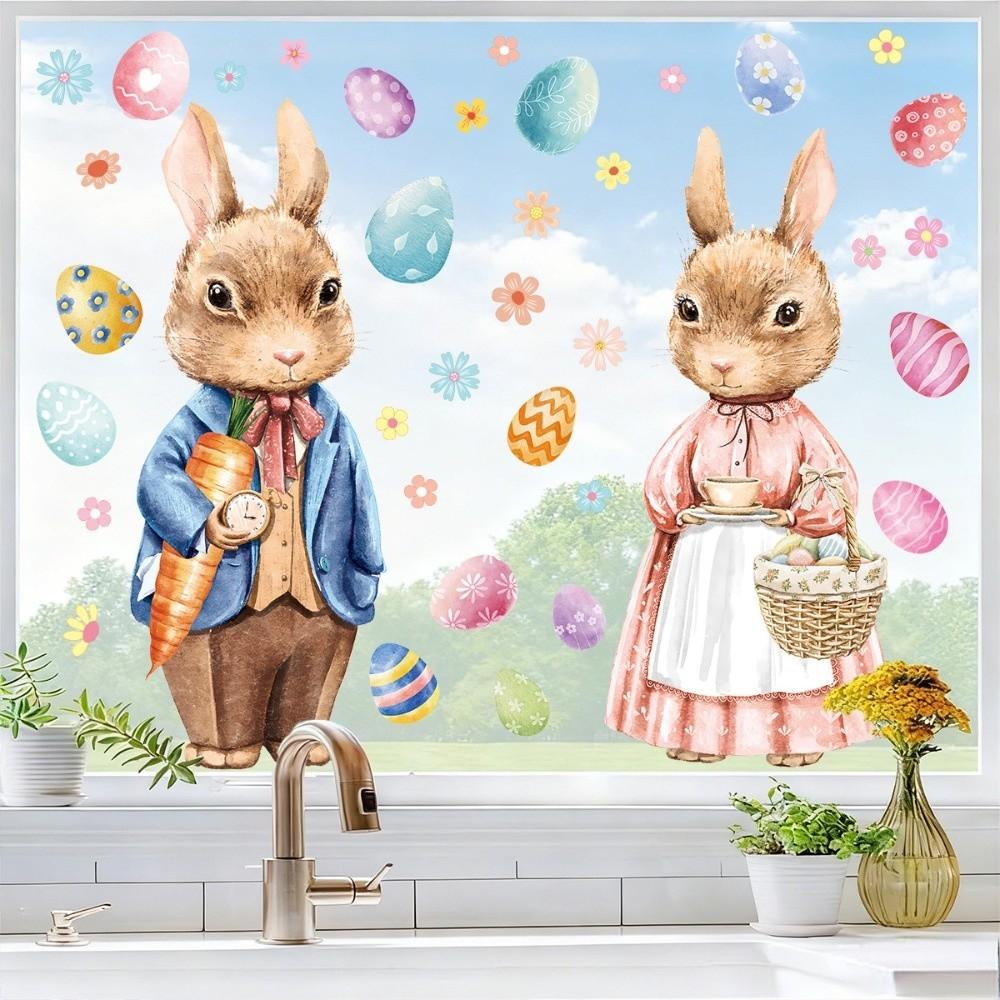 Waterproof Easter Door Stickers Creative Easter Bunny Static Cling Decal  Festive Decorations