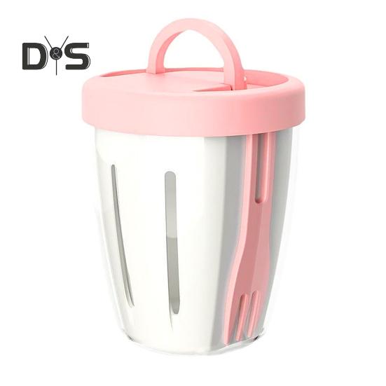 Двухслойный салатник, переносной контейнер для фруктов с вилкой, герметичная герметичная коробка для еды для пикника на открытом воздухе и путешествий