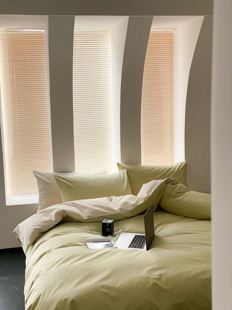 Сплошной цвет в скандинавском стиле, комплект из четырех предметов из чистого хлопка, простыня из хлопка, пододеяльник, простой комплект из трех предметов, пододеяльник