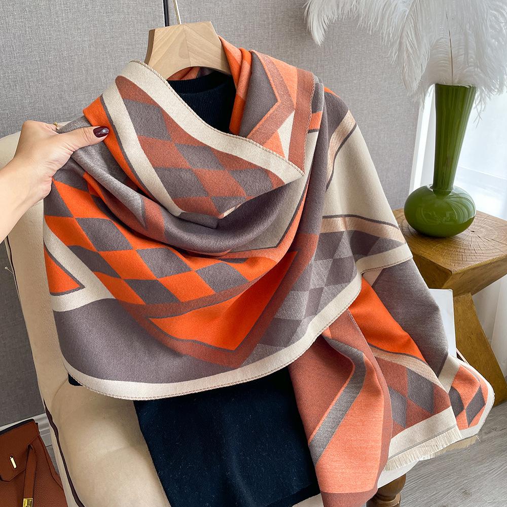 Chic Geometric Plaid Scarf - Generously Sized & Luxuriously Soft - Timeless Black & White Color Block with Tassel Accents Perfect for Autumn & Winter