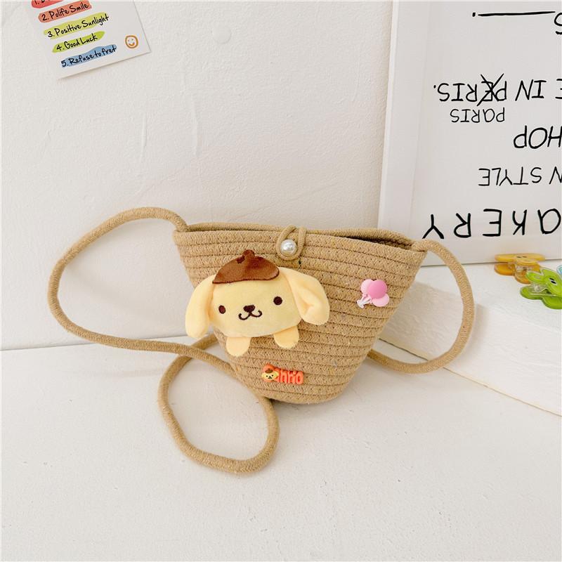 Adorable Korean Style Cartoon Woven Children's Bag With Bowknot And Floral Design