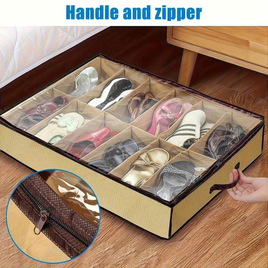 Vintage-Style Shoe Storage Box with Dustproof Transparent Lid 12-Compartment Organizer for Sneakers Space-Saving Solution for Bedroom & Closet