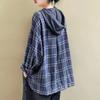 Толстовки с капюшоном для женщин Harajuku Oversize Plaid Patchwork Hooded Футболки Повседневная корейский стиль Длинные рукава Женская одежда Трендовые топы