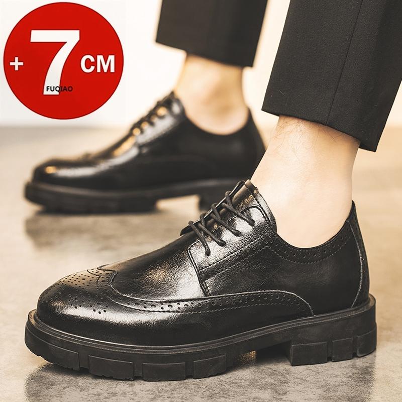 Модная мужская обувь броги дерби на платформе 7 см, формальная кожаная обувь оксфорды на скрытой платформе для офиса, свадьбы, бизнеса