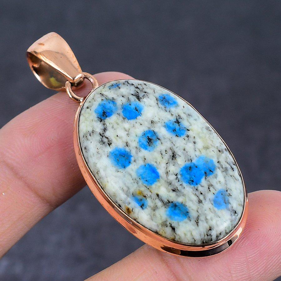 K2 Blue Azurite Gemstone Copper Jewelry Pendant 2.17"