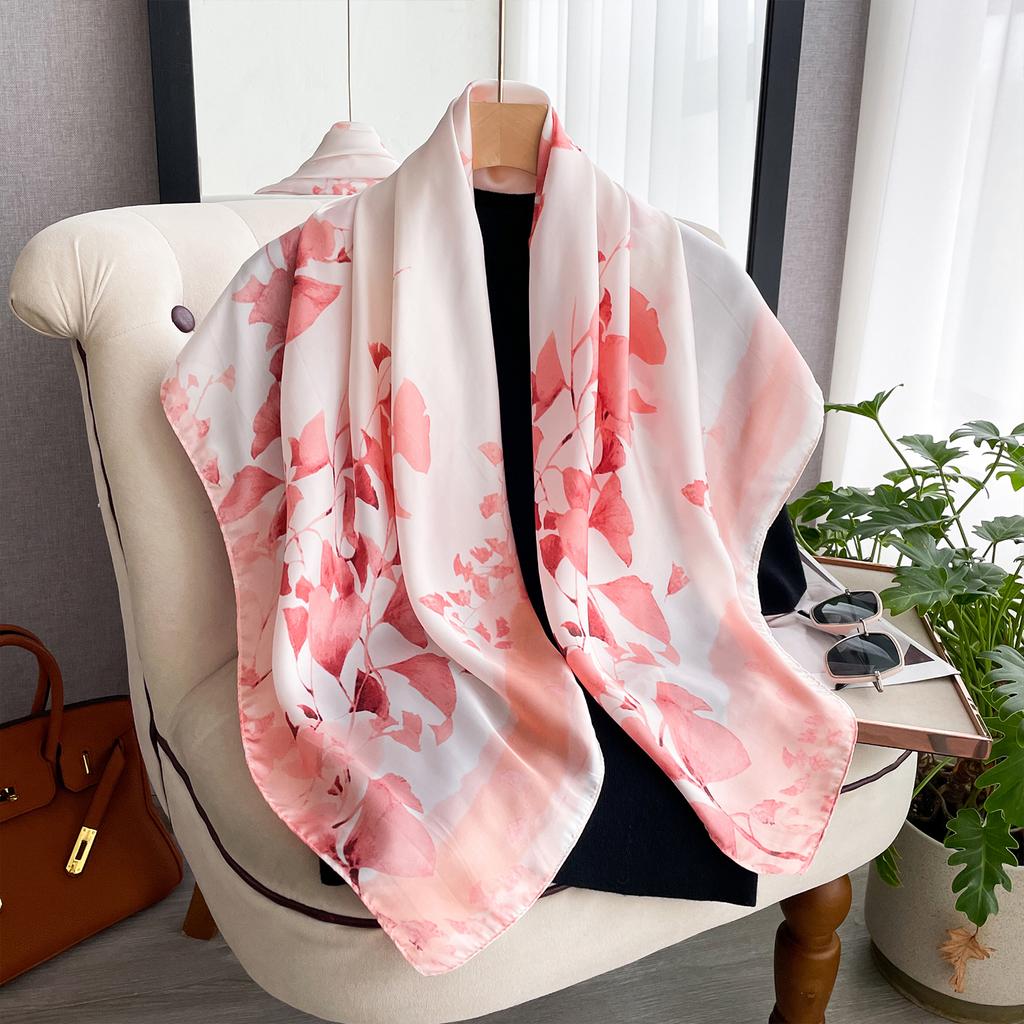New Fashion Luxury Printing 90*90CM Women Scarf Satin Paisley Square Big Shawl Elegant Headscarf Beach Sun Protection Bandana