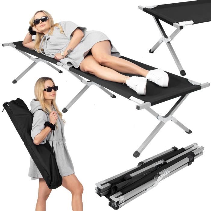 Lit de camping - SPRINGOS - 74 x 190,5 cm - Noir - Charge max 150 kg - Pliage facile
