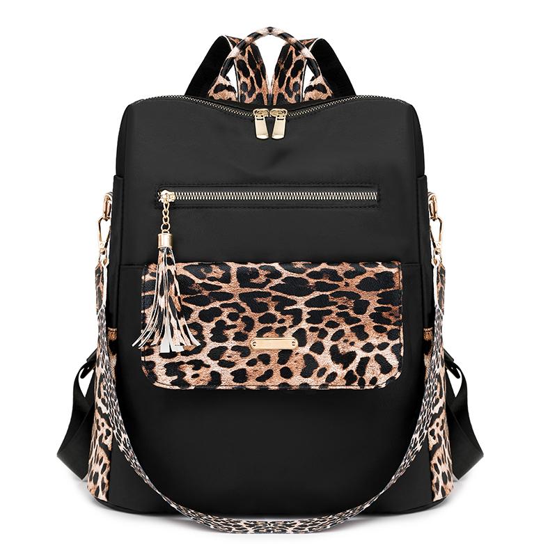 able Multi- Leopard Backpacks for Women High Quality Tassel Backpack Lightweight Commute Nylon Travel Bag