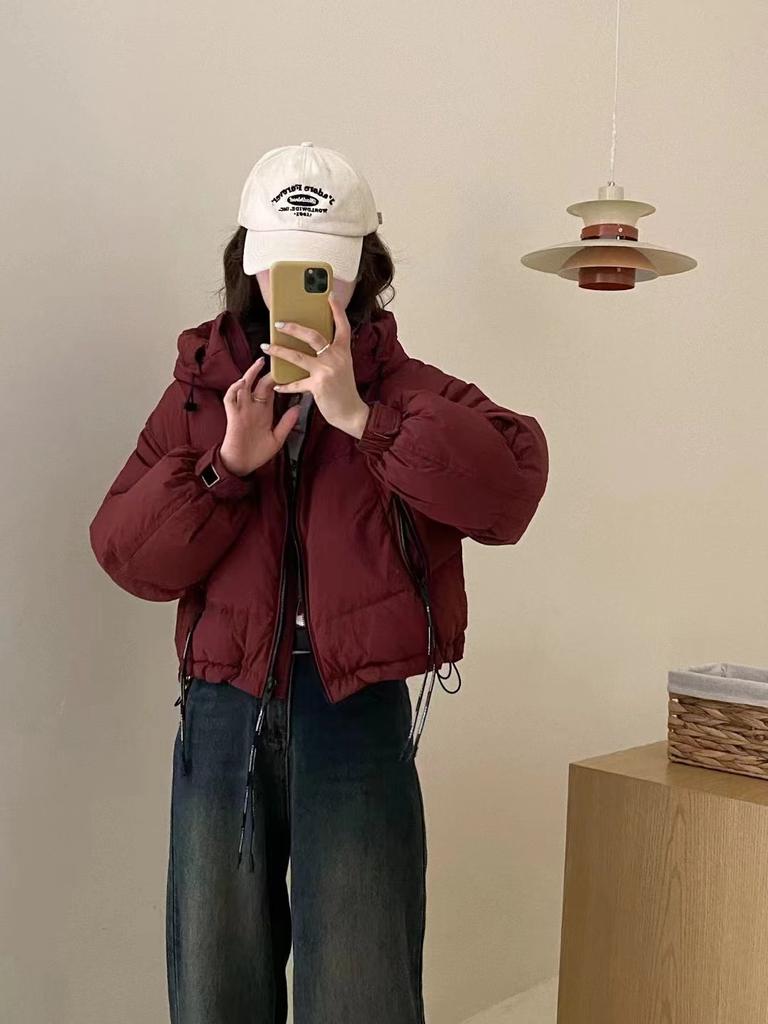 Белая куртка-пуховик женская зимняя 2024 года, короткий воротник-стойка, маленькая утолщенная куртка из хлеба