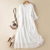 Women White Beach Dress Solid Summer A Line Half Sleeve Shirt Dress Casual Loose Pocket Sundress Holiday Baggy Long Robe