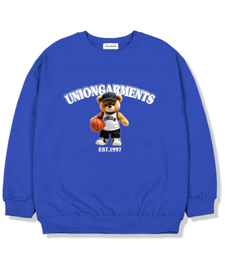 UNION GARMENTS Basketball Bear Fleece-Lined Oversized Sweatshirt Blue