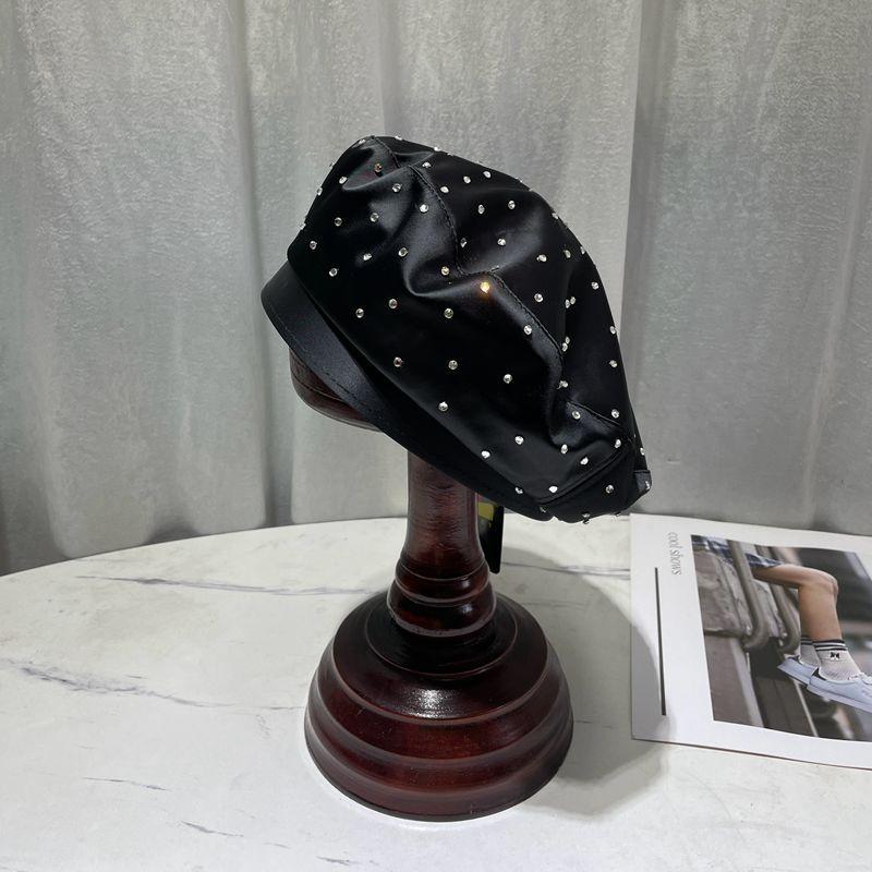 2024 Новый атласный берет со стразами, женская модная черная шляпа художника, весенне-осенняя восьмиугольная шляпа Newsboy Gorras Casquette