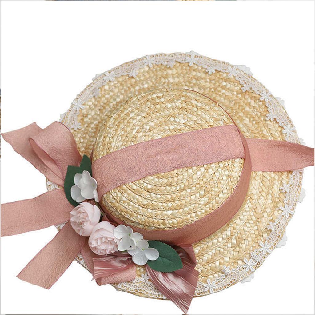 Delicate Flower Flat Hat Women Straw Bonnet Vacation Beach Hat Sweet Foldable Travel Bonnet Hat Sunscreens Sunproof Hat