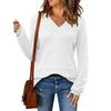 Women's Loose Knitted Sweater With V-Neck Hollowed Out Pullover Long Sleeved Solid Color Top