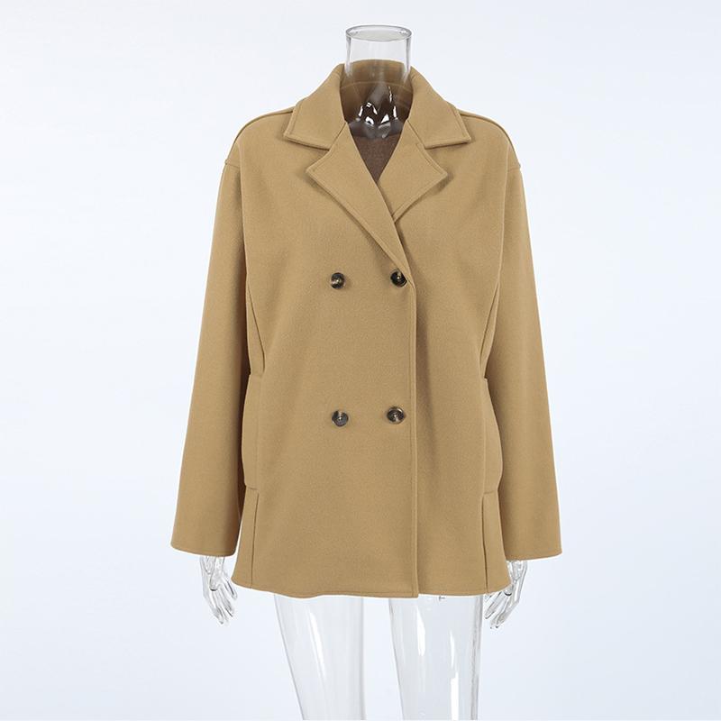 Woolen Coat Women Thick Windbreaker Double Breasted Lapel Long Sleeve Loose Jacket Commuting Casual New Fashion Autumn