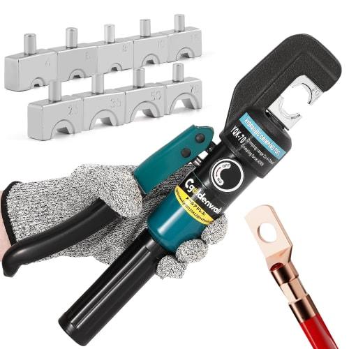 CGOLDENWALL Hydraulic Crimping Pliers, Crimping Tool for Crimping Terminals, Includes 9 Dies, Crimps 4-70mm? Bare Terminals, 80KN Maximum Output, Supp