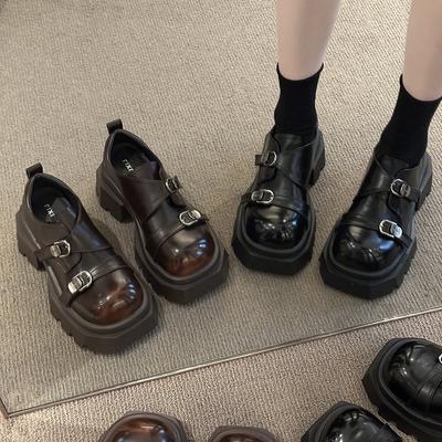 Amano кожаные на толстой подошве Amiu с двойной пряжкой и круглым носком лоферы в британском стиле маленькие кожаные туфли одинарная обувь женская