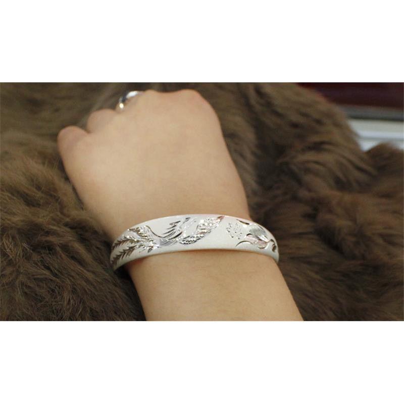 New Chinese classical national style, national wings, phoenix arrival, push-pull silver bracelet, push-pull versatile, exquisite and simple