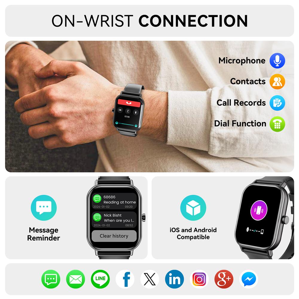 2025 Мужские и женские умные часы 1,85 дюйма со 100 спортивными режимами/напоминанием о сообщениях, водонепроницаемый фитнес-трекер IP67 для устройств Android iPhone