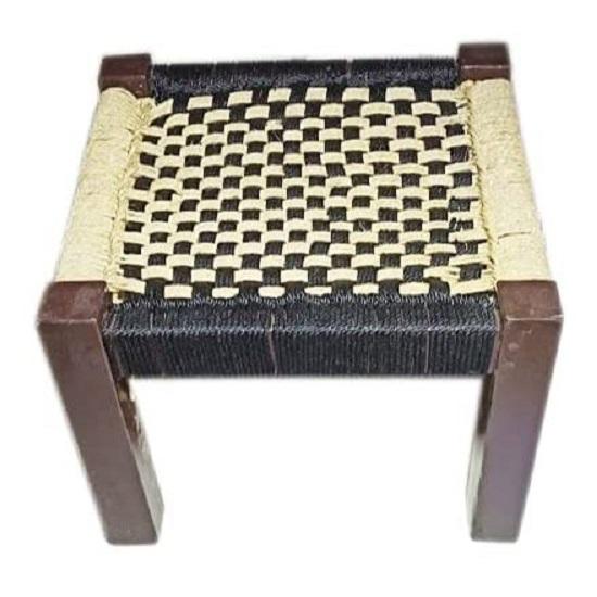 Wooden Chowki with Beige & Black | Chowki | Wooden Stool | Chowki (16 X 16 X12) Inch