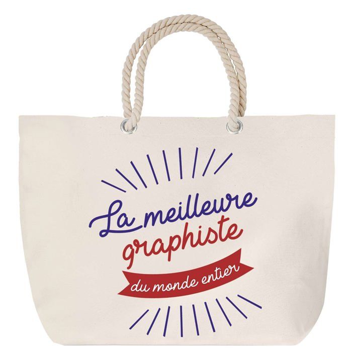 Sac de plage - PLANETEE - Graphiste Meilleure du Monde Entier - Anse corde - Grand format - Personnalisable