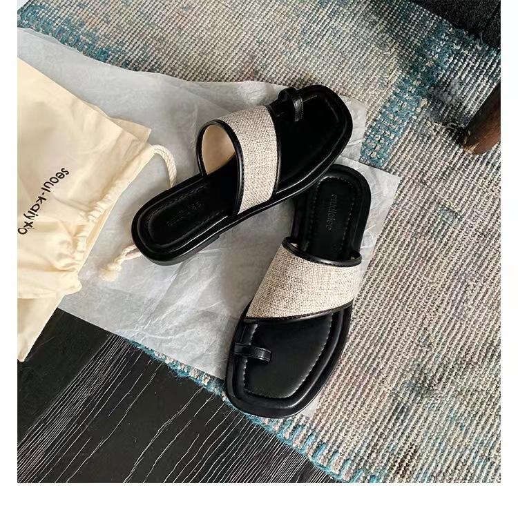 Виноградная мать те же повседневные летние квадратный носок соломенные плетеные вставки на плоской подошве шлепанцы женские новые сандалии