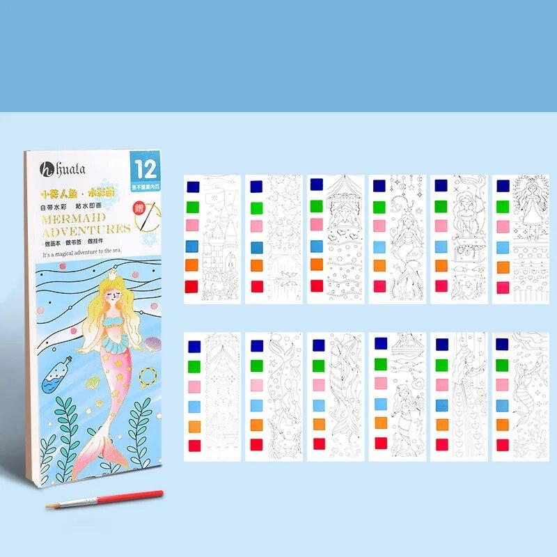 Детская портативная акварельная книга для рисования, 12 листов, гуашь, граффити, рисунок, 1 ручка, раскраска, набор книг для рисования водой, детские игрушки, подарки