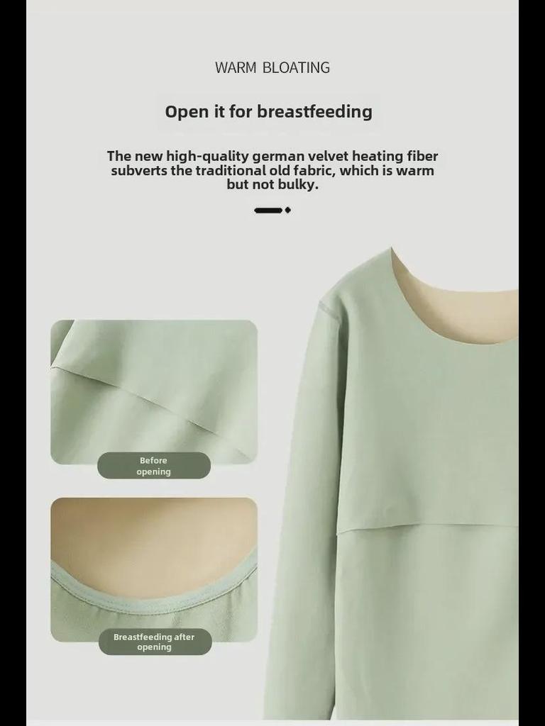 Warm Autumn Maternity and Nursing Top with Velvet - Postpartum Long Sleeve 3211