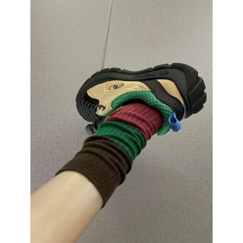 Осенние носки, Женские ретро цветные носки до середины икры, Утягивающие и универсальные носки с отворотом