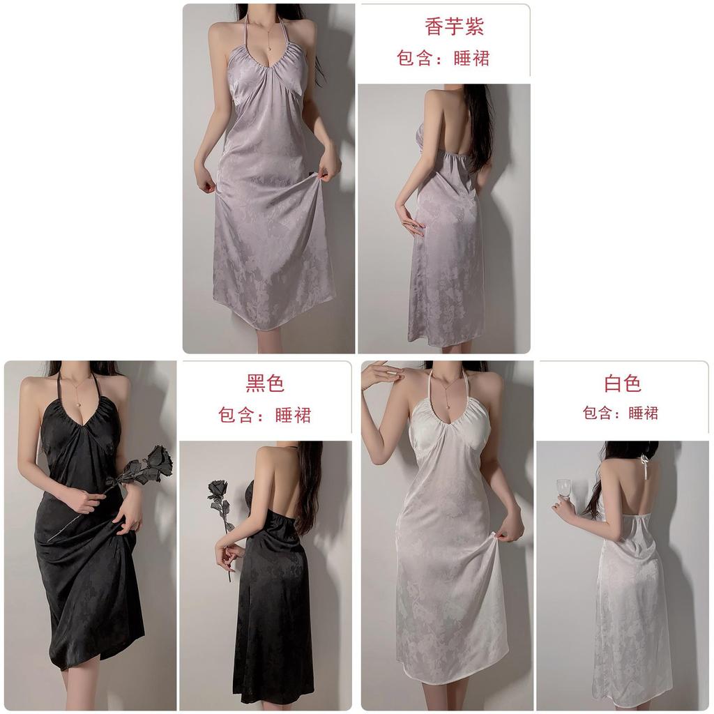 French Style Sleep Dress With Deep V Neck And Bust Enhancing Design For Women