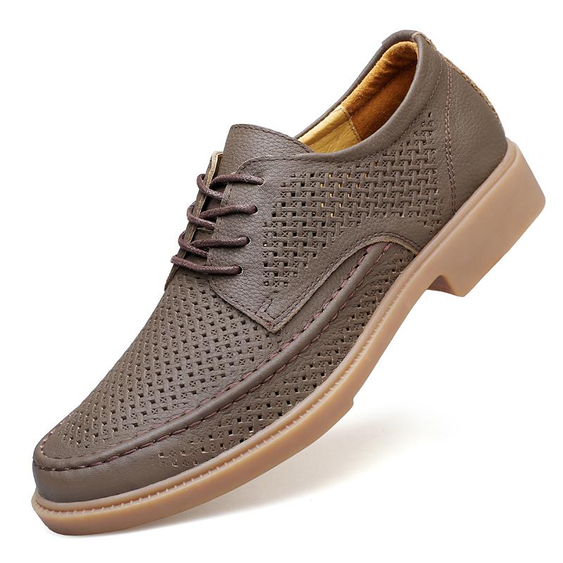 Высококачественная мужская удобная обувь на шнуровке с круглым носком, повседневная, из кожи, модная, для улицы, дышащая и нескользящая, рабочая обувь