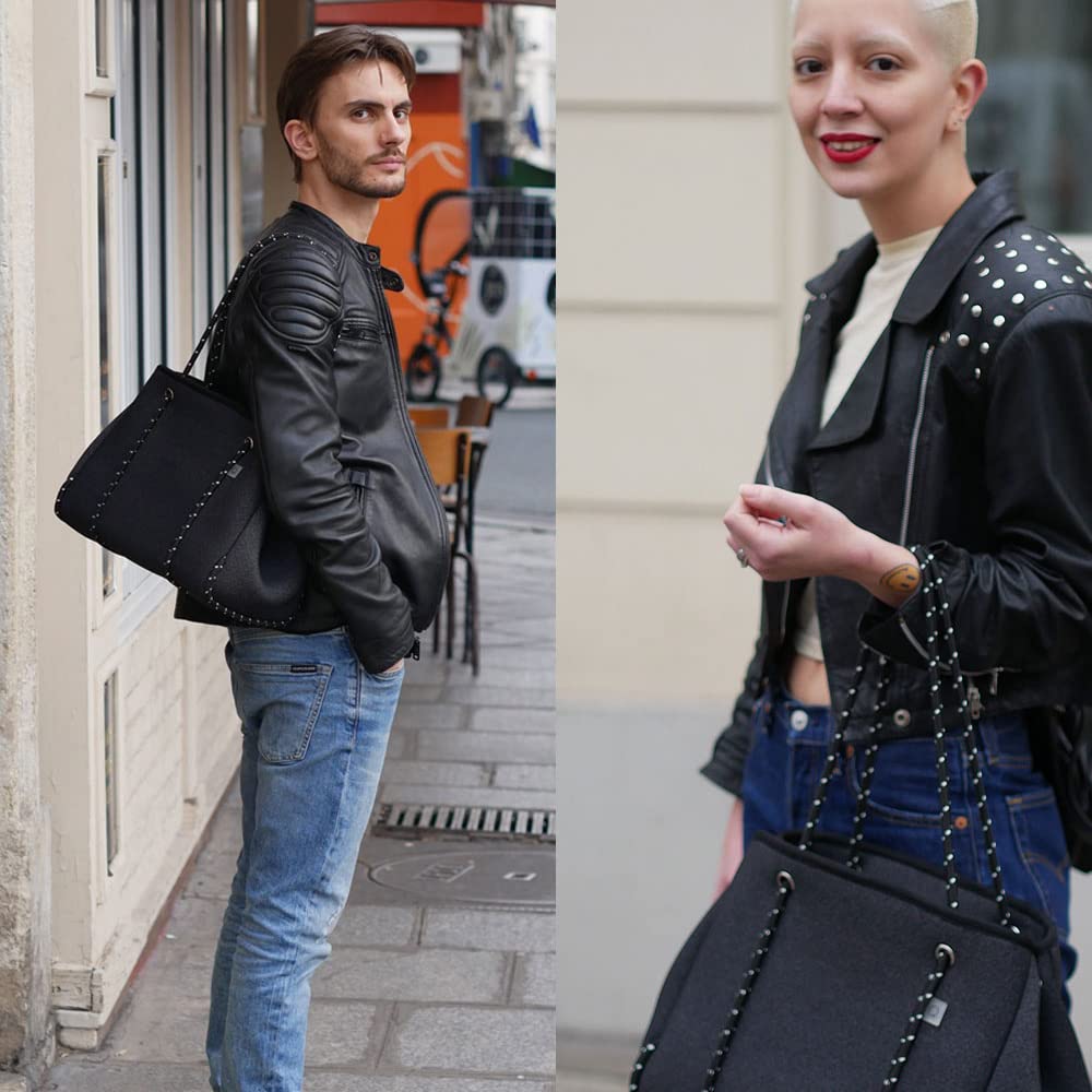 [qbag paris] Средняя сумка-тоут из неопрена на молнии, Неопреновая сумка для подгузников, Большая вместимость, Легкая, Моющаяся, Повседневная, Для работы, Для поездок на работу, Для школы, Формат А4
