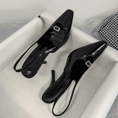 Туфли на маленьком каблуке, нишевый дизайн, босоножки с закрытым носком, женские летние 2024, новая обувь на каблуке-рюмочке