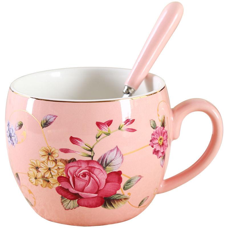 European Style Rose Coffee Cup Mug Ceramic Water Cup Coffee Cup Milk Cup Breakfast Cup