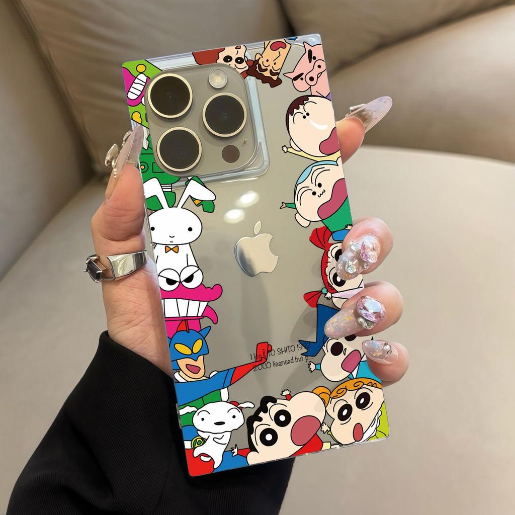 Прозрачный квадратный чехол-накладка для iPhone 13 11 14 Pro Max 16 ProMax 15 Plus 12 Защита от кислорода, Чехол с рисунком Крэйона Шин-чана