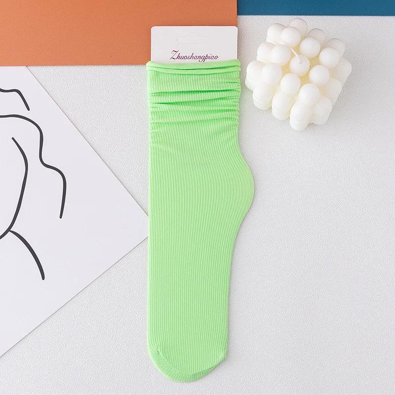 One Pairs Japanese Korean Women Ice Thin Loose Calf Tube Socks Summer Nylon Socks Fashion College Style Solid Color Socks