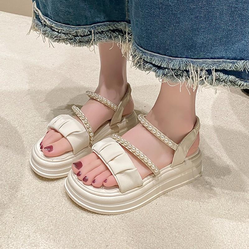 2024 Summer New Platform Pearl Women's Roman Shoes Fashion Versatile Hollow Women's Sandals Fashion Beach Shoes