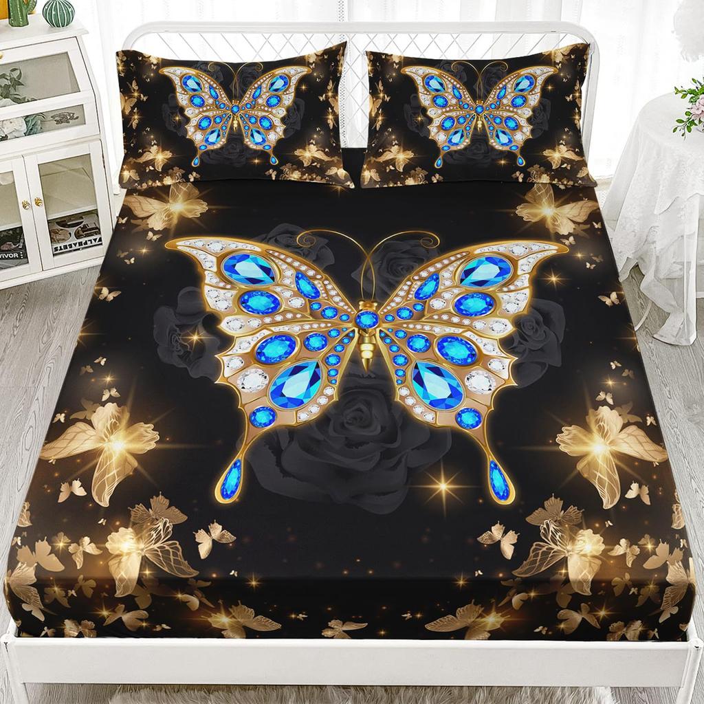 Color Butterfly Pattern Sheet Three-Piece Digital Printed Sheet Bedding Set Adult Children