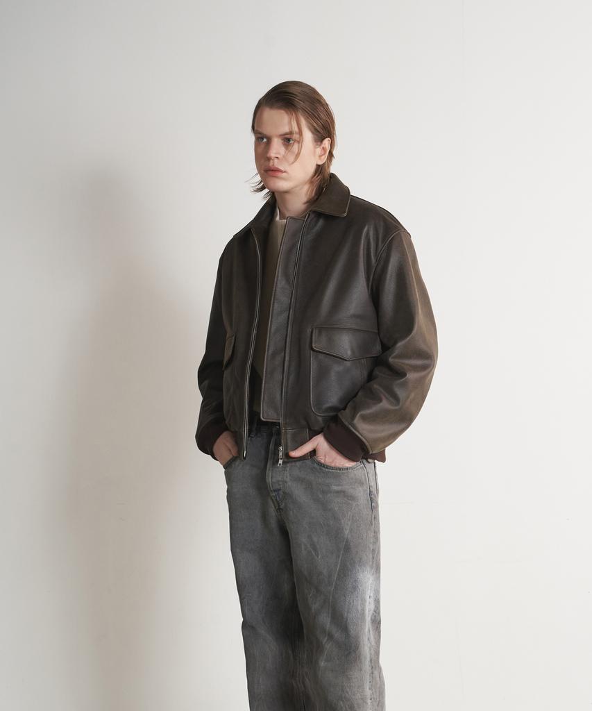 Sperone [Real Leather] Cowhide A-2 Classic Double Pocket Blouson (Brown)