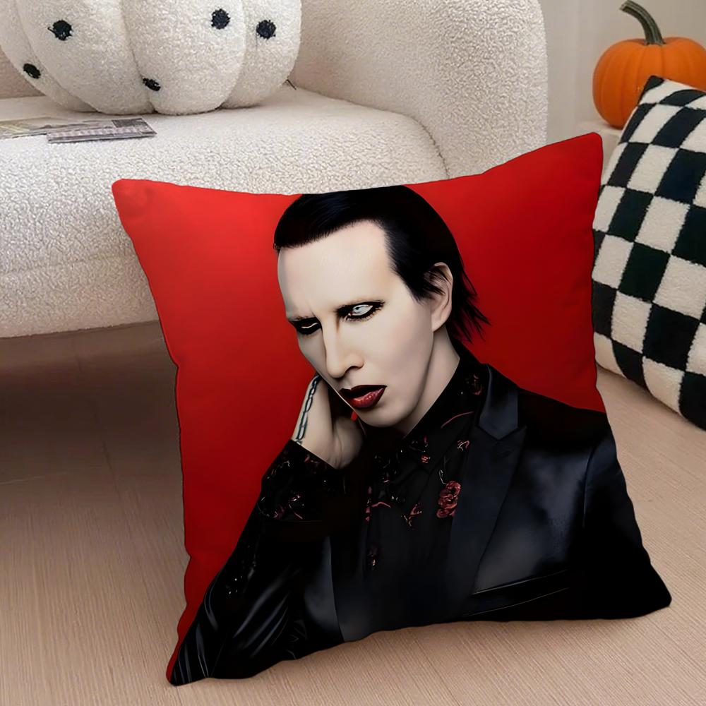 Shock Rock American Singer MMarilyn Manson Cushion Cover Throw Pillow Cover Hidden Button Durable Polyester Chair Cushion